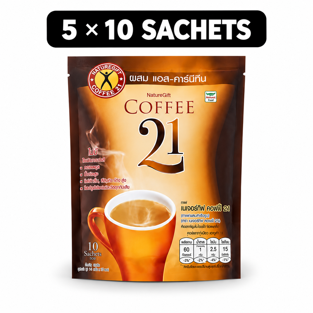Single product view of NatureGift Coffee 21 with L-Carnitine, quantity 5 × 10 SACHETS