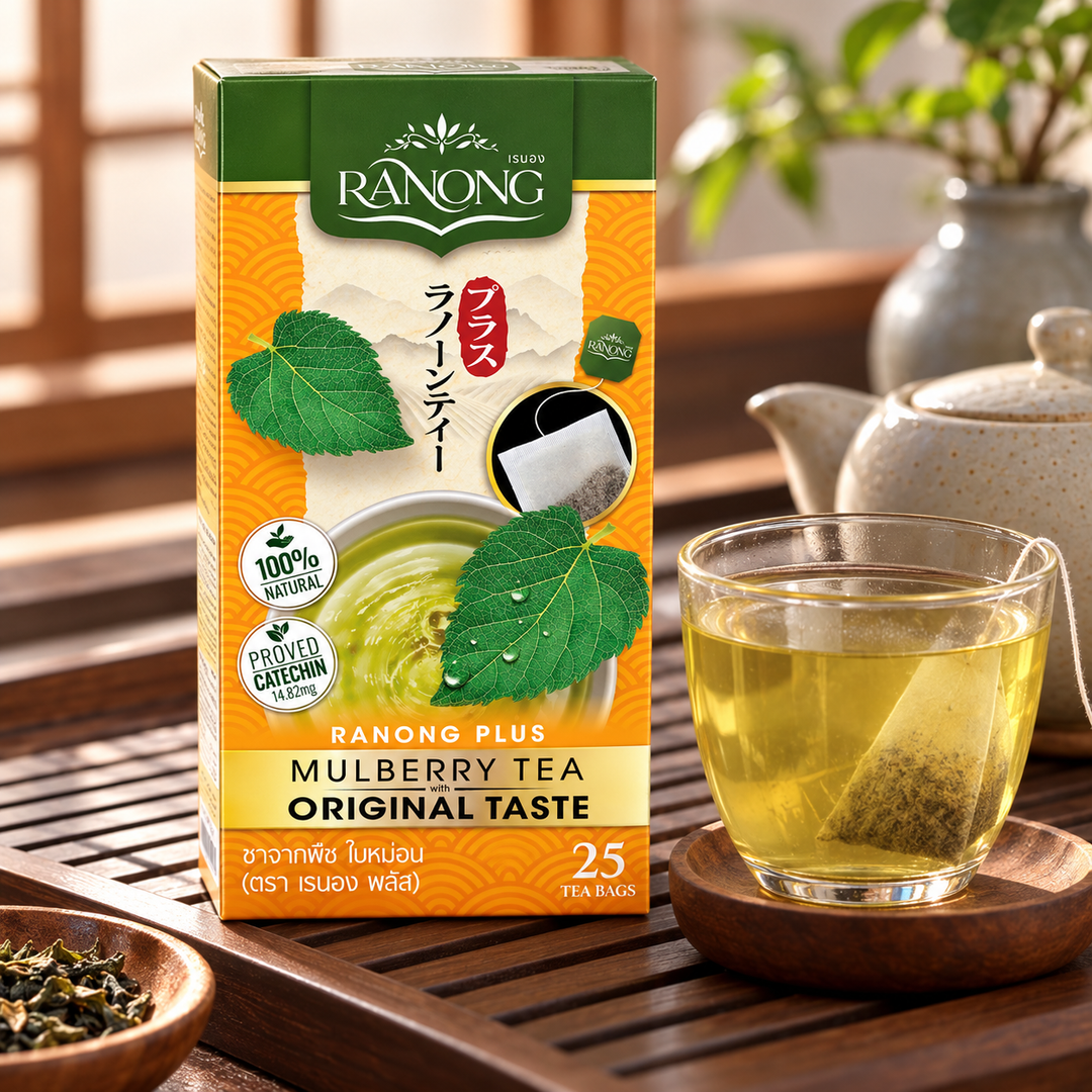 Ranong Tea Plus Mulberry Tea Original 25 Tea Bags × 2 g (50 g per Pack) — tea tray