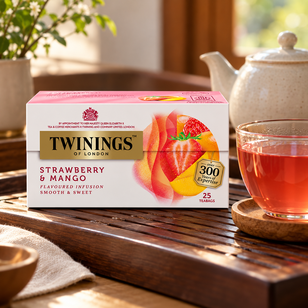 Twinings Strawberry & Mango Fruit Infusion 25 Tea Bags × 2 g (50 g per Pack) — tea tray