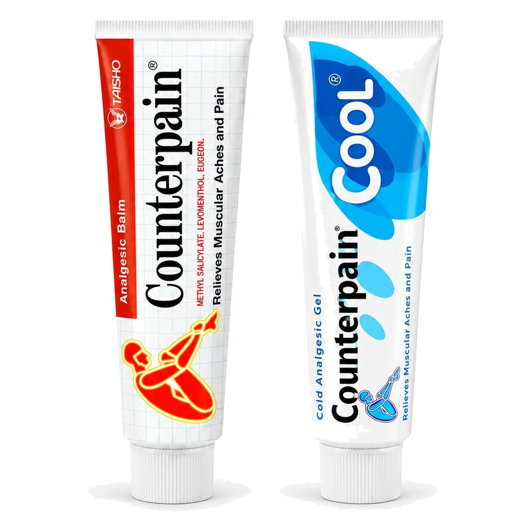 Counterpain Massage Balm + Cool 100g — 2-Tube Duo | 1 Set — 2 tubes, 1 Original and 1 Cool on a white background