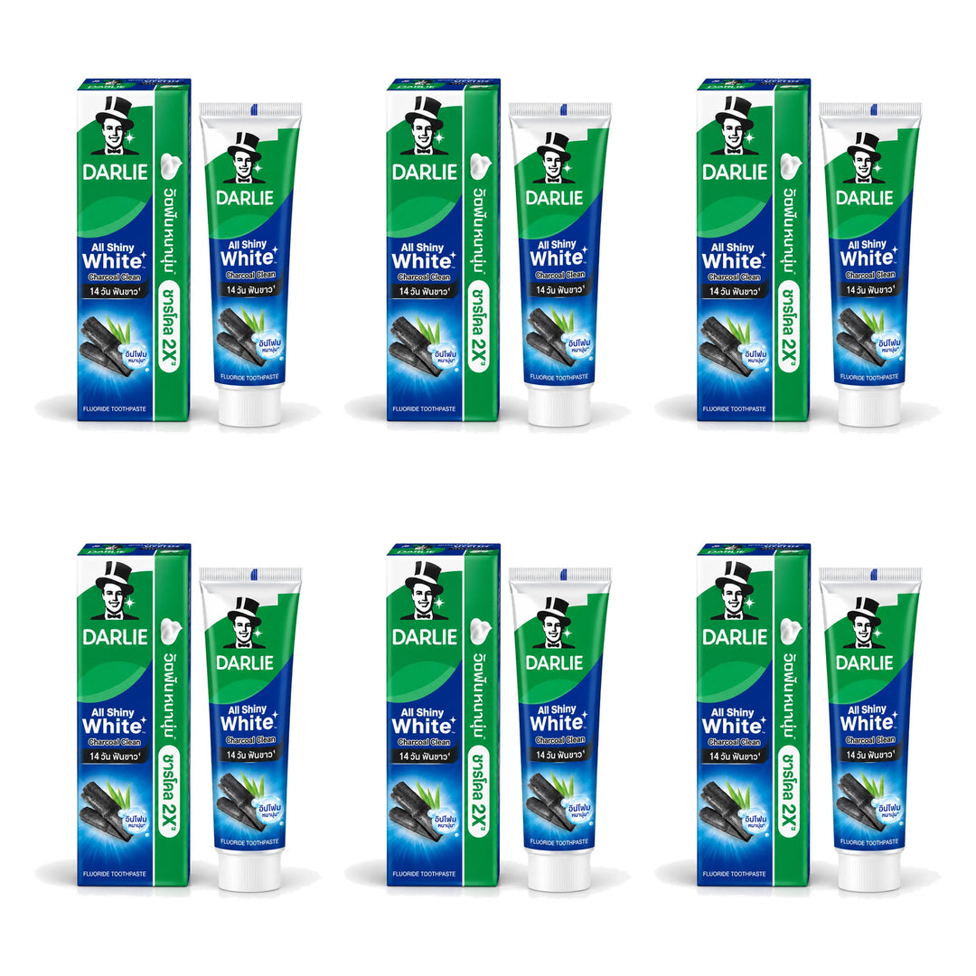 Darlie All Shiny White Charcoal Clean Toothpaste 140 g | 6 Packs — 6 identical retail packages on a white background