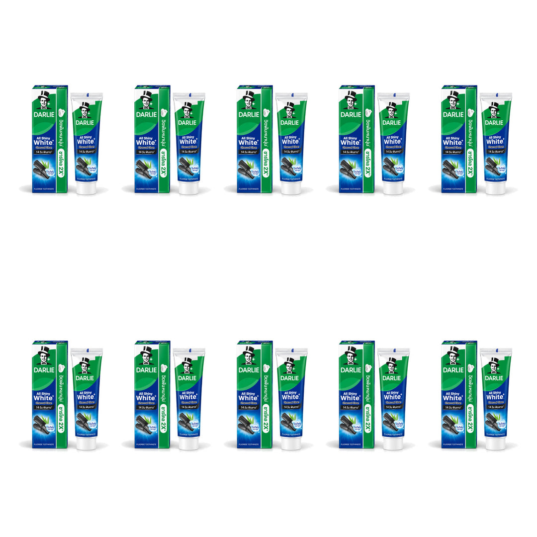 Darlie All Shiny White Charcoal Clean Toothpaste 140 g | 10 Packs — 10 identical retail packages on a white background