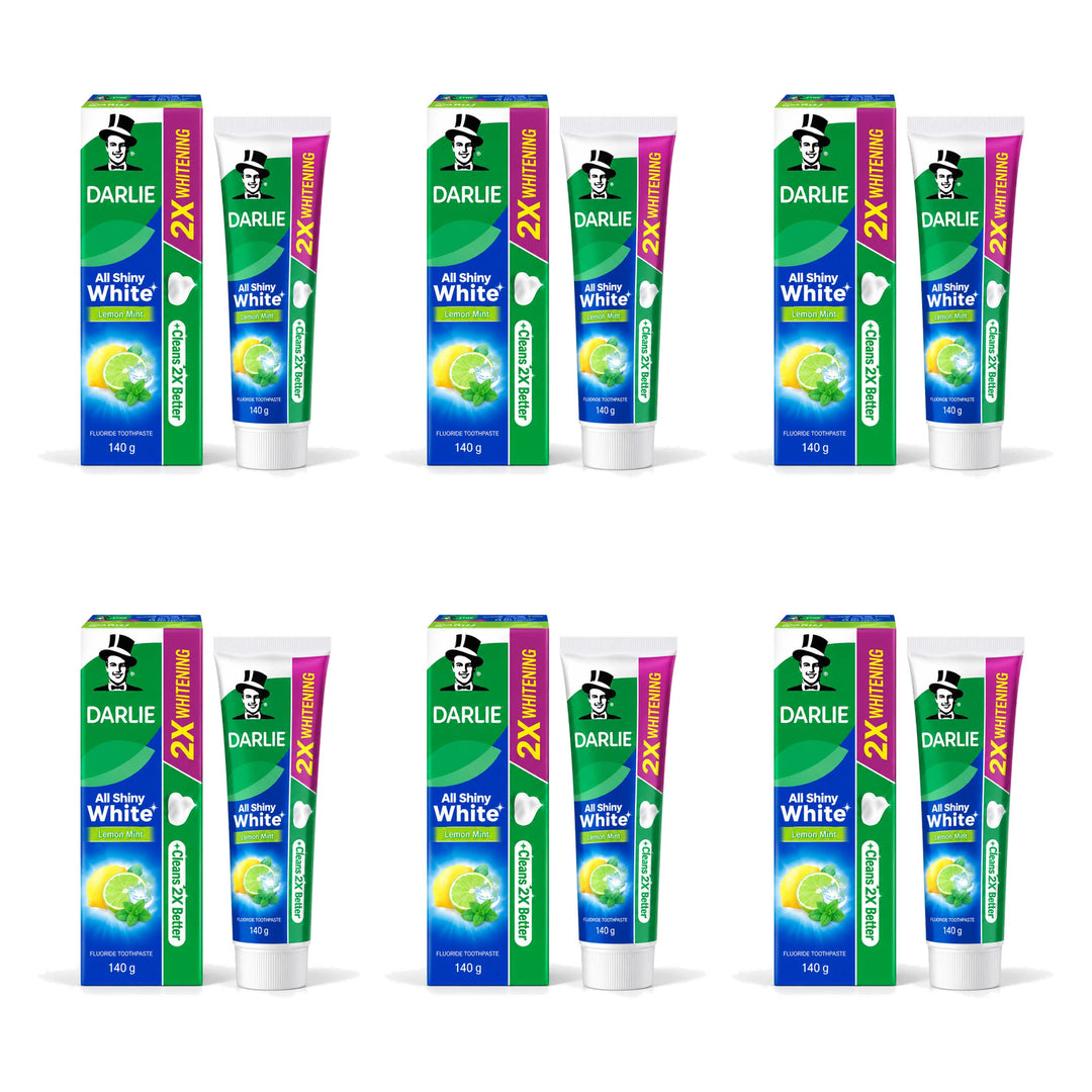 Darlie All Shiny White Lemon Mint Toothpaste 140 g | 6 Packs — 6 identical retail packages on a white background