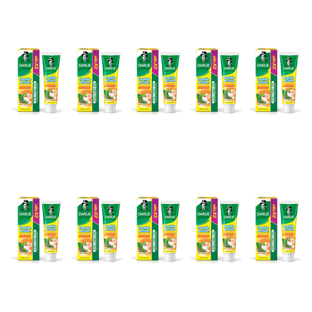 Darlie Double Action Salt Herbal Fresh Toothpaste 140 g | 10 Packs — 10 identical retail packages on a white background