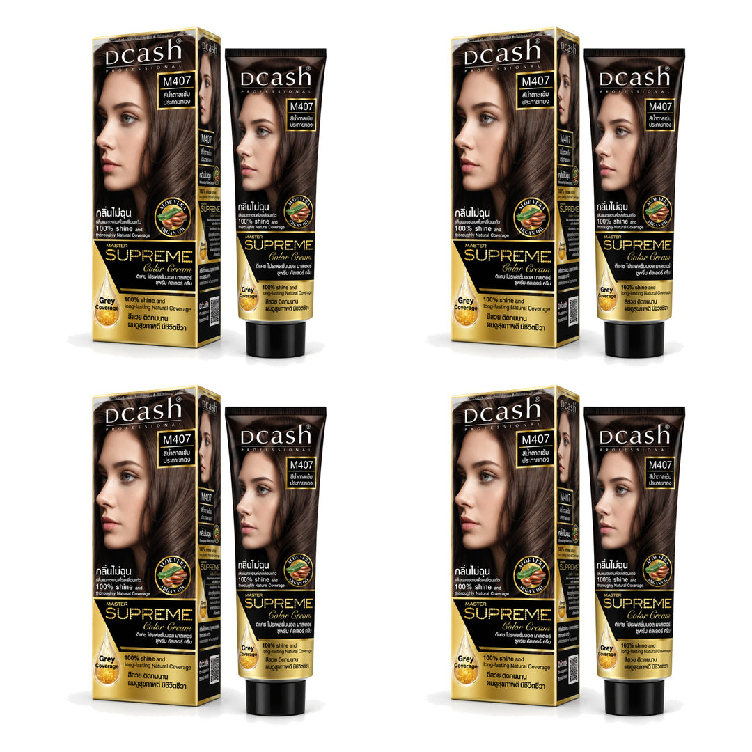 Dcash Master Supreme Color Cream M407 — 100 ml | 4 Packs — 4 identical retail packages on a white background