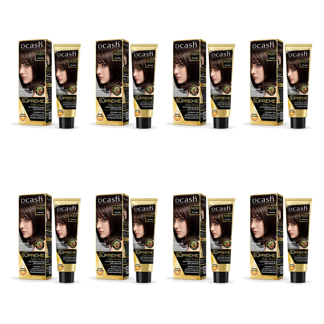 Dcash Master Supreme Color Cream M202 — 100 ml | 8 Packs — 8 identical retail packages on a white background