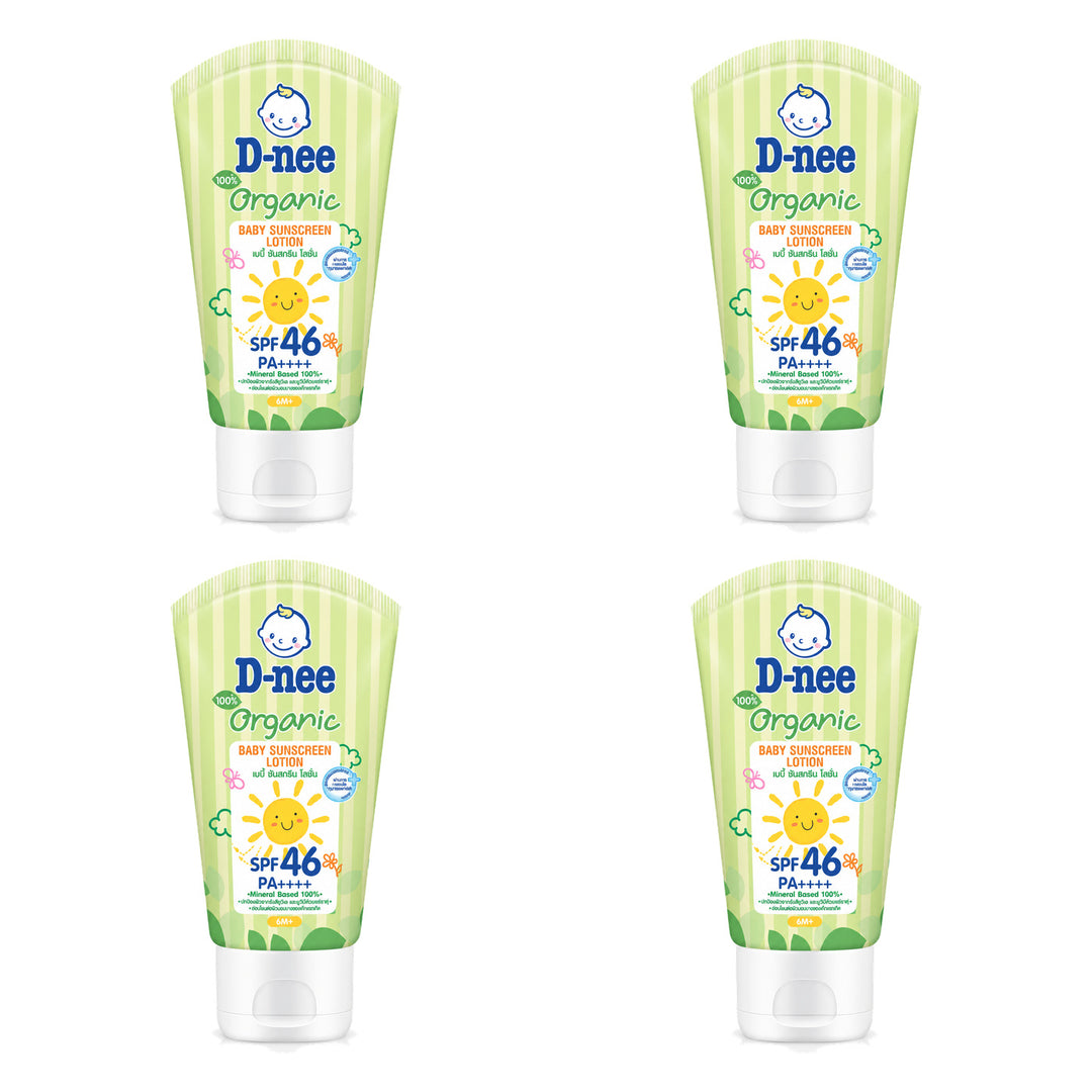 D-nee Organic Baby Sunscreen Lotion SPF46 PA++++ — 50 ml | 4 Packs — 4 identical retail packages on a white background
