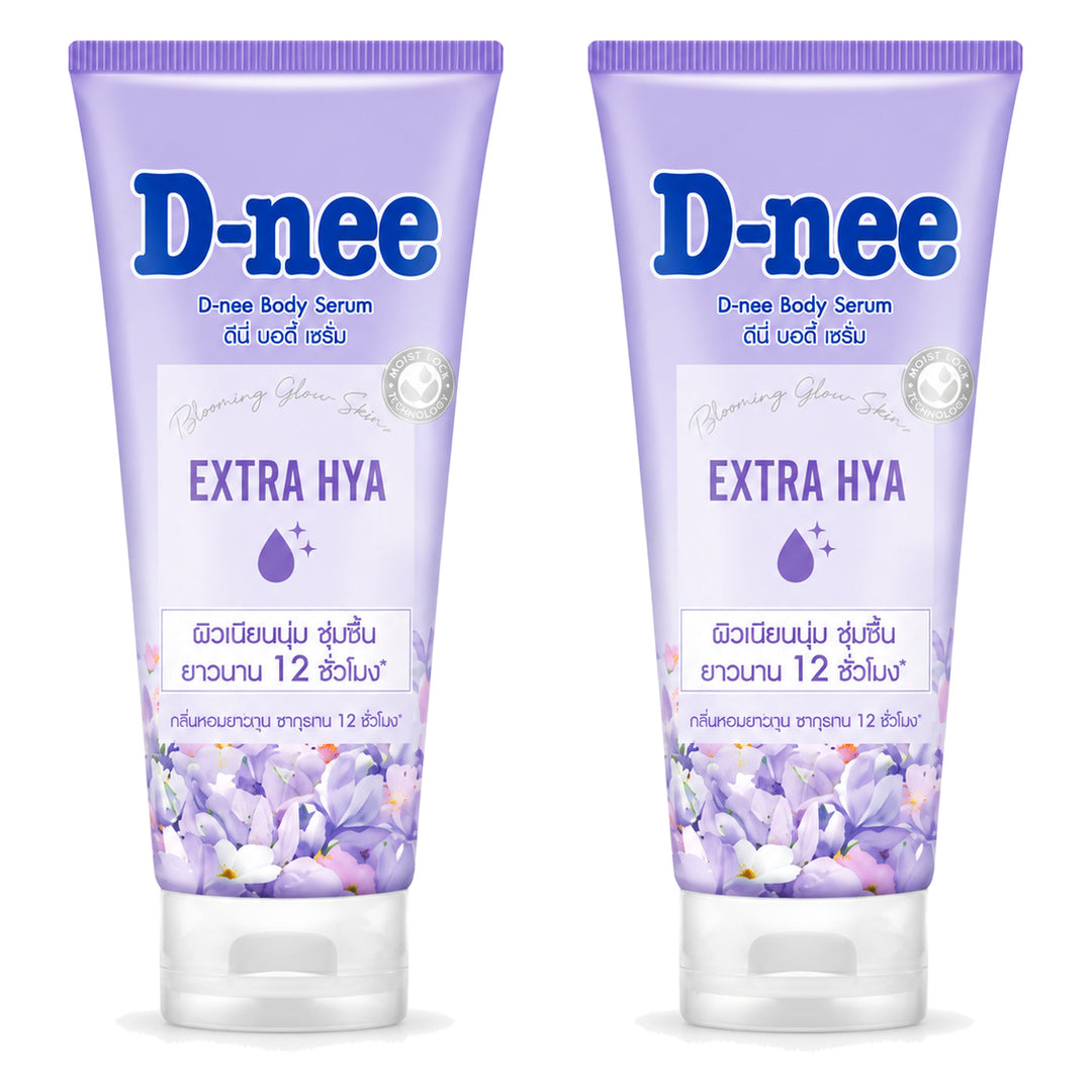 D-nee Body Serum — 170 ml | 2 Packs — 2 identical retail packages on a white background; selected formula Extra Hya