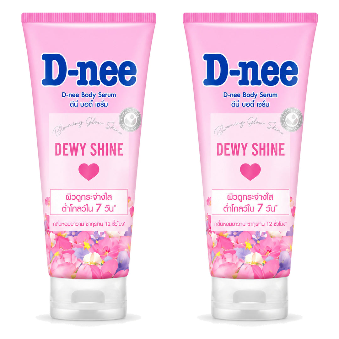 D-nee Body Serum — 170 ml | 2 Packs — 2 identical retail packages on a white background; selected formula Dewy Shine