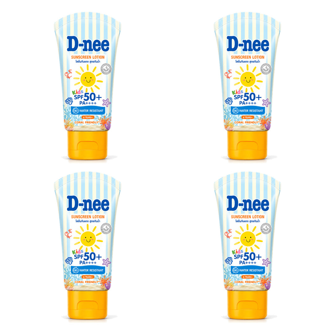 D-nee Kids Water Resistant Sunscreen SPF50+ PA++++ — 50 ml | 4 Packs — 4 identical retail packages on a white background