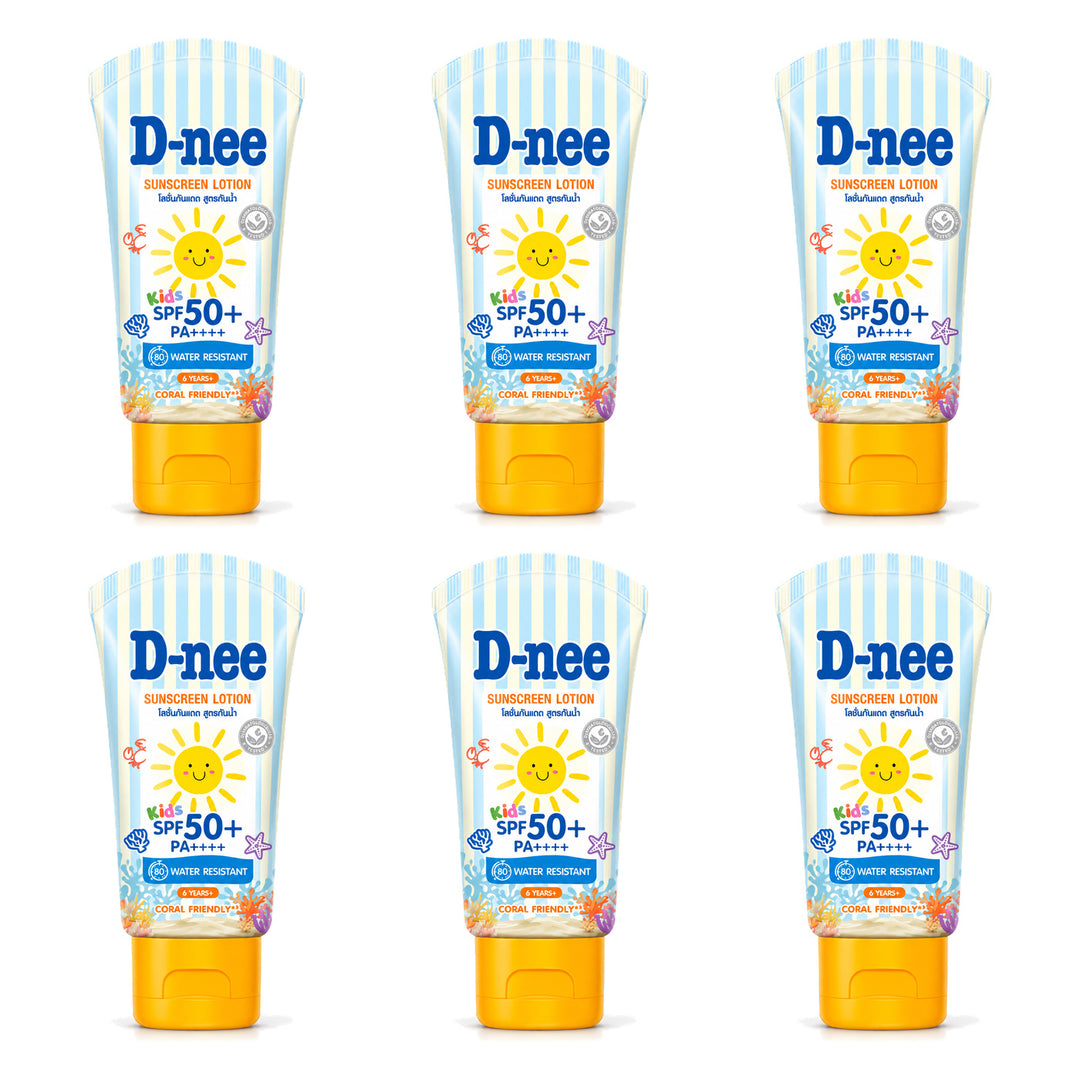 D-nee Kids Water Resistant Sunscreen SPF50+ PA++++ — 50 ml | 6 Packs — 6 identical retail packages on a white background