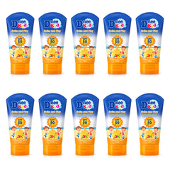 D-nee Kids Swim and Play Sunscreen SPF50 PA+++ — 150 ml | 10 Packs — 10 identical retail packages on a white background