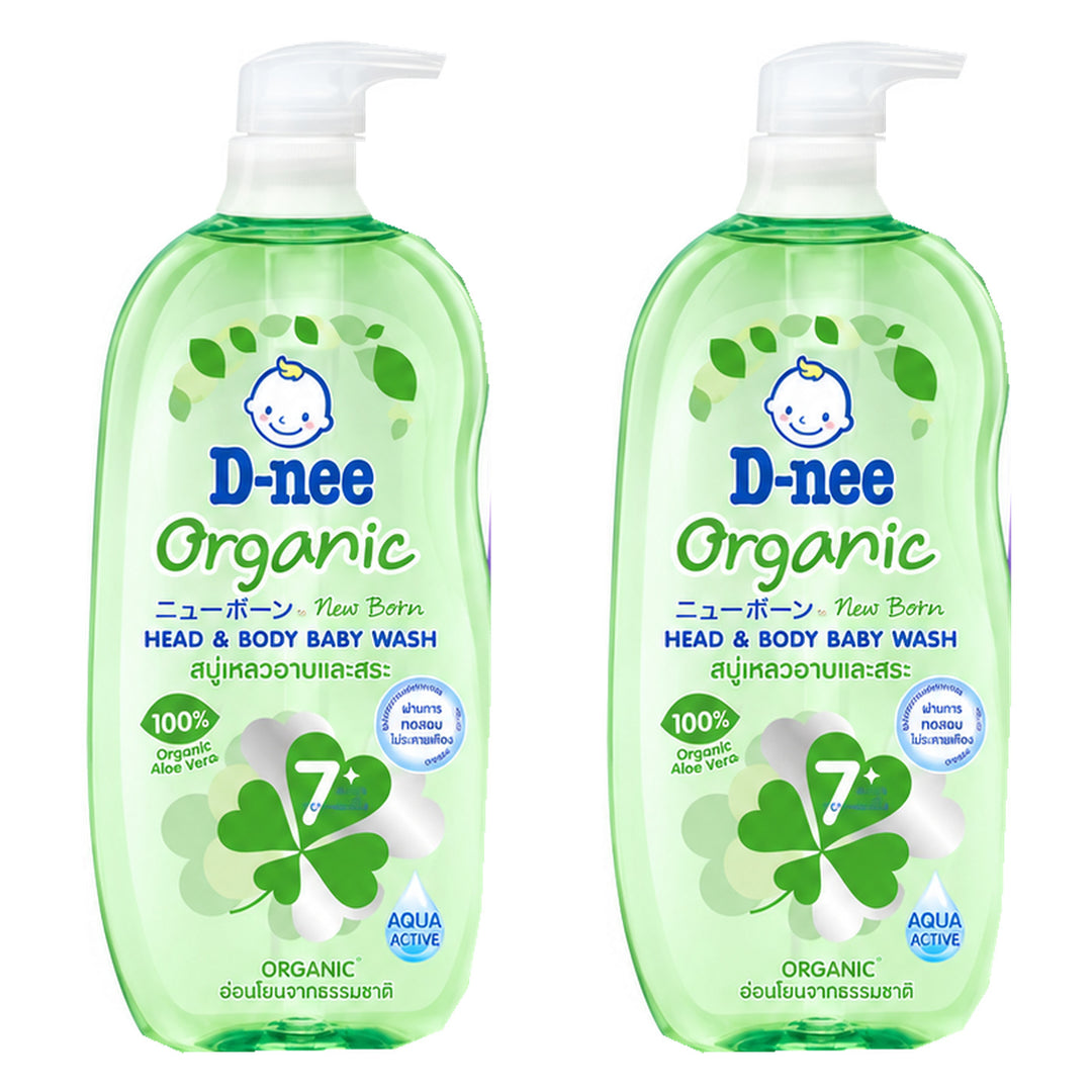 D-nee Organic Head & Body Baby Wash — 750 ml | 2 Packs — 2 identical retail packages on a white background; selected formula Organic Green