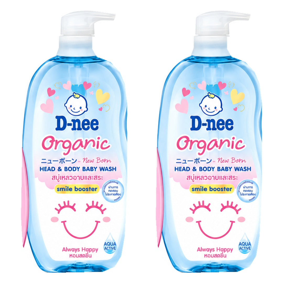 D-nee Organic Head & Body Baby Wash — 750 ml | 2 Packs — 2 identical retail packages on a white background; selected formula Always Happy