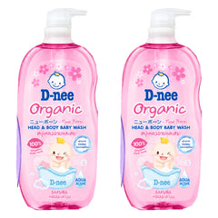 D-nee Organic Head & Body Baby Wash — 750 ml | 2 Packs — 2 identical retail packages on a white background; selected formula Sakura