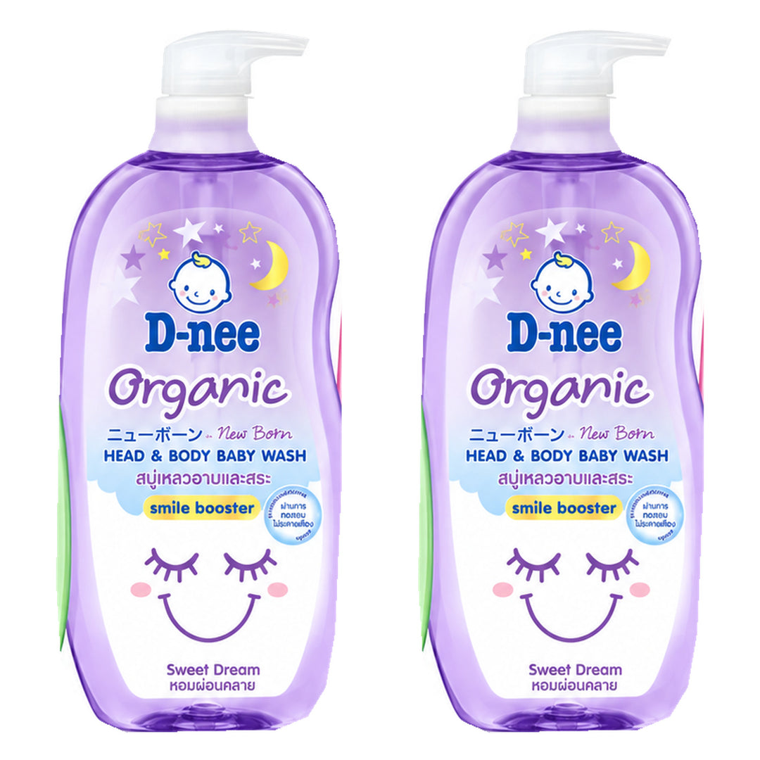 D-nee Organic Head & Body Baby Wash — 750 ml | 2 Packs — 2 identical retail packages on a white background; selected formula Sweet Dream