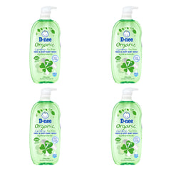 D-nee Organic Head & Body Baby Wash — 750 ml | 4 Packs — 4 identical retail packages on a white background; selected formula Organic Green
