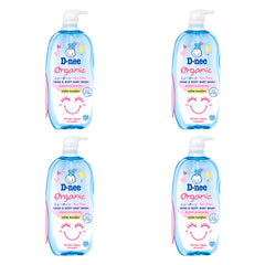 D-nee Organic Head & Body Baby Wash — 750 ml | 4 Packs — 4 identical retail packages on a white background; selected formula Always Happy