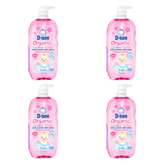 D-nee Organic Head & Body Baby Wash — 750 ml | 4 Packs — 4 identical retail packages on a white background; selected formula Sakura