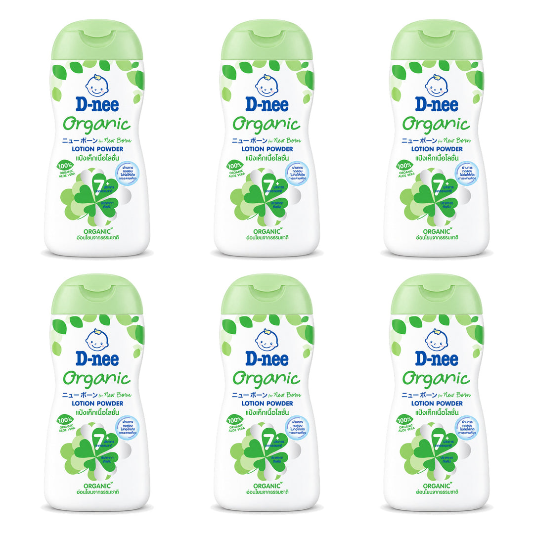 D-nee Organic Baby Lotion Powder — 180 ml | 6 Packs — 6 identical retail packages on a white background