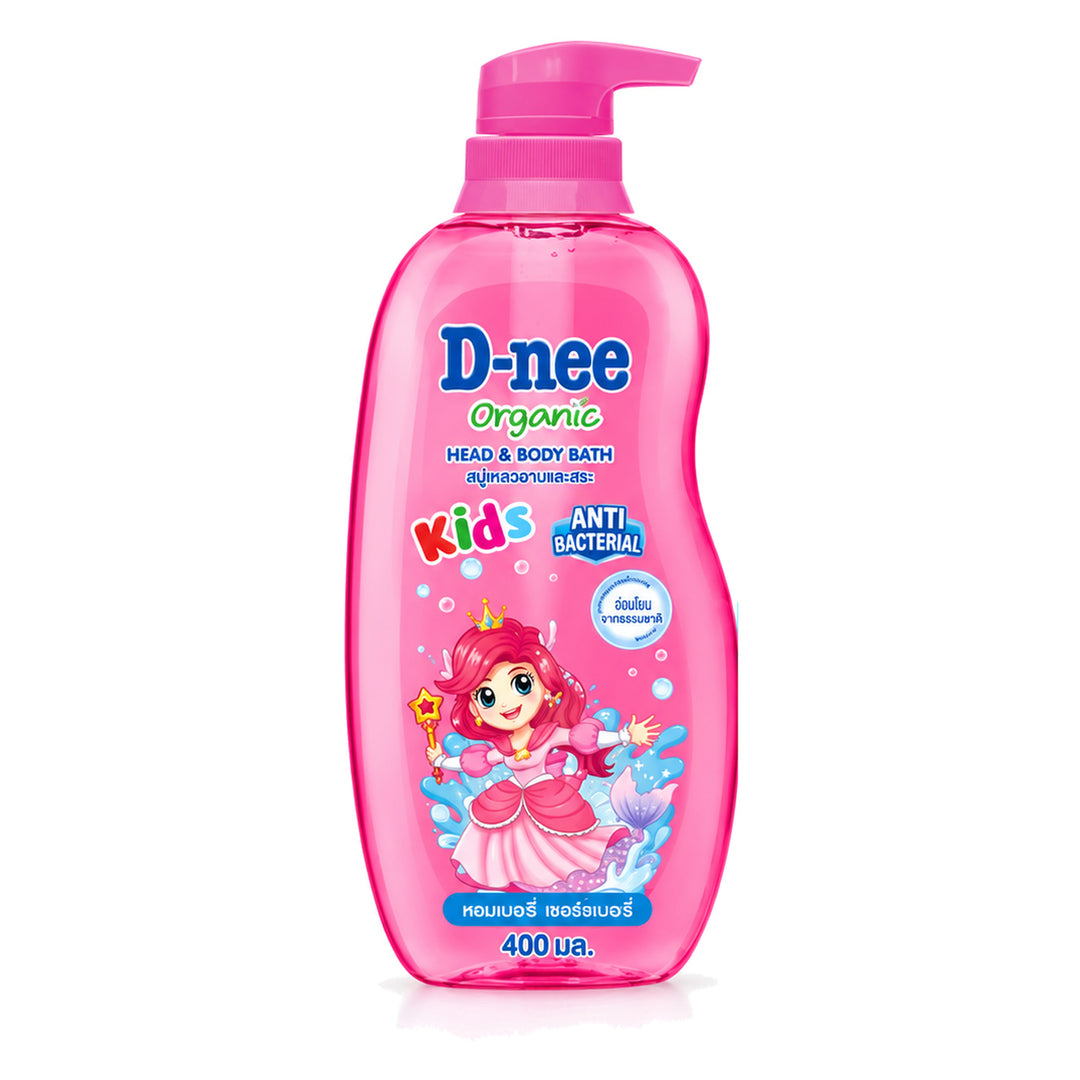 D-nee Kids Organic Head & Body Bath — 400 ml | 1 Pack — 1 identical retail packages on a white background; selected formula Cherry Berry