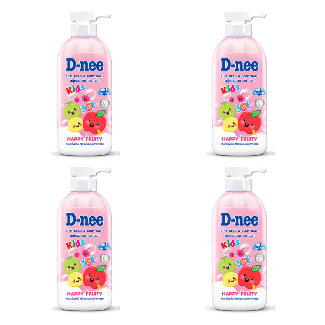 D-nee Kids 3-in-1 Hair & Body Bath — 450 ml | 4 Packs — 4 identical retail packages on a white background; selected formula Summer Sorbet
