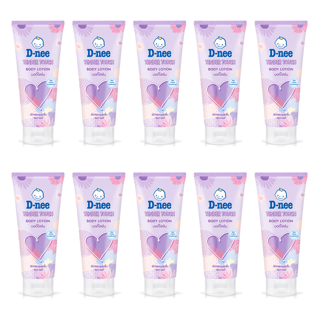 D-nee Body Lotion — 180 ml | 10 Packs — 10 identical retail packages on a white background; selected formula Tender Touch