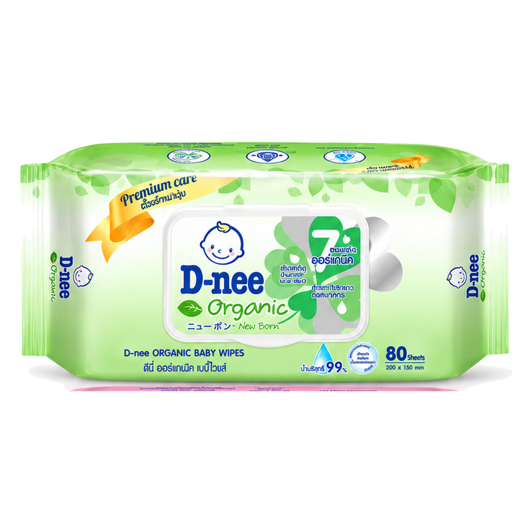 D-nee Organic Baby Wipes — 80 Sheets | 1 Pack — 1 identical retail packages on a white background; selected formula Organic Green