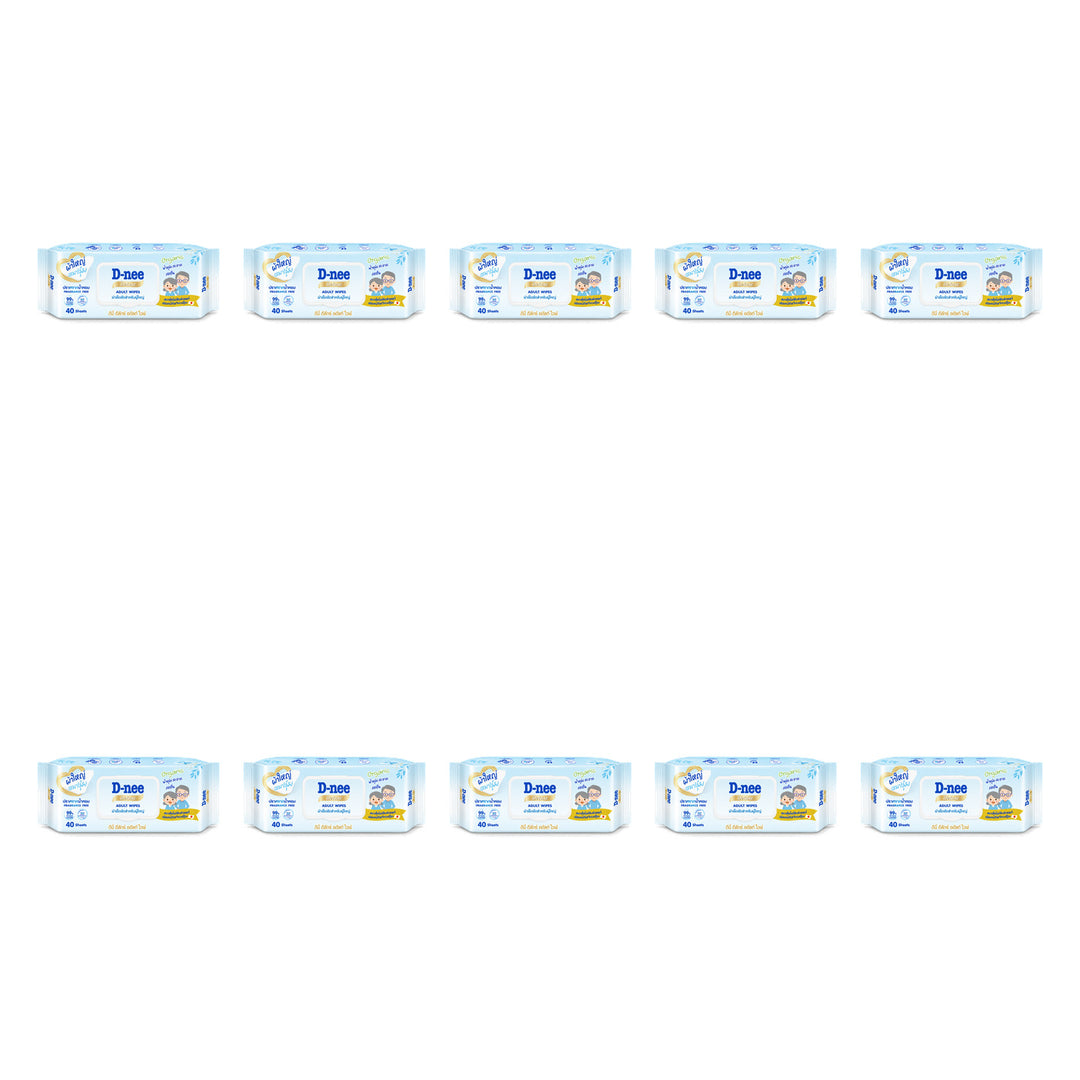 D-nee Deluxe Adult Wipes — 40 Sheets | 10 Packs — 10 identical retail packages on a white background
