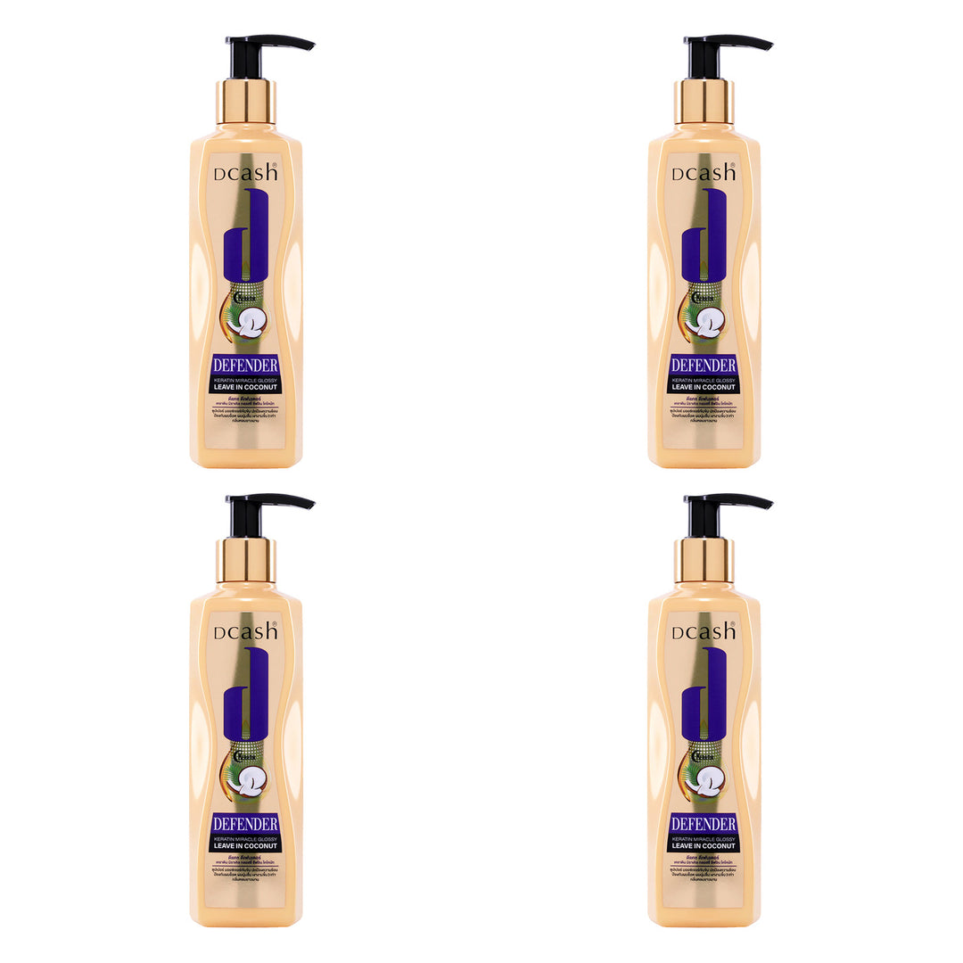 Dcash Defender Keratin Miracle Glossy Leave In Coconut 70/200 ml | 4 Packs — 4 identical retail packages on a white background