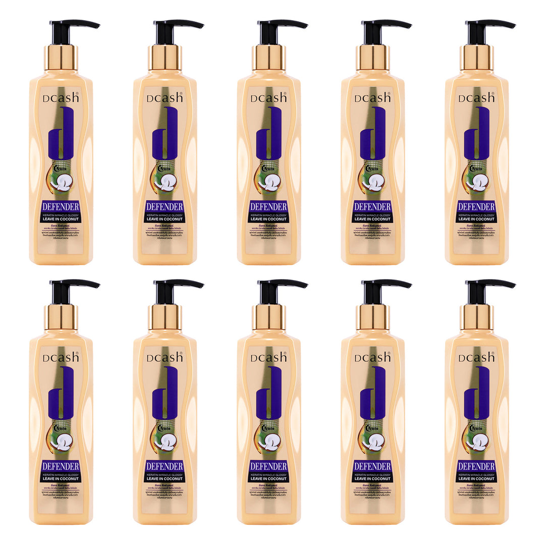 Dcash Defender Keratin Miracle Glossy Leave In Coconut 70/200 ml | 10 Packs — 10 identical retail packages on a white background