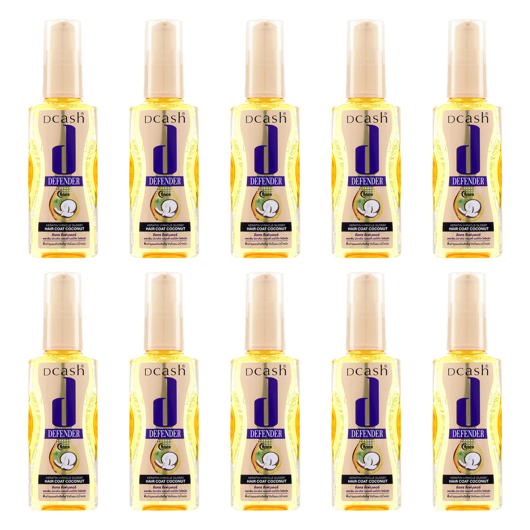 Dcash Defender Keratin Miracle Glossy Hair Coat Coconut 50/90 ml | 10 Packs — 10 identical retail packages on a white background