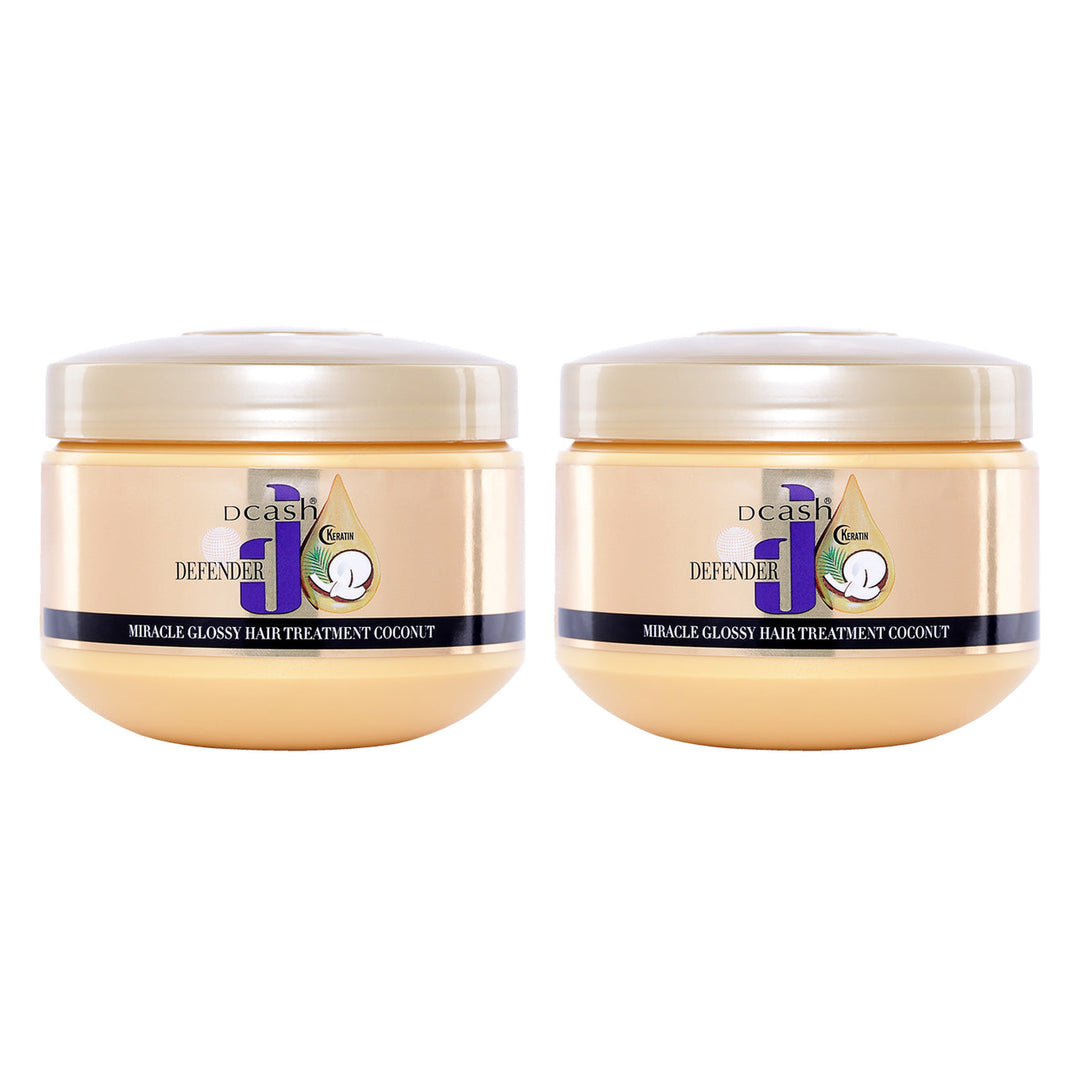 Dcash Defender Keratin Miracle Glossy Hair Treatment Coconut 250/500 ml | 2 Packs — 2 identical retail packages on a white background