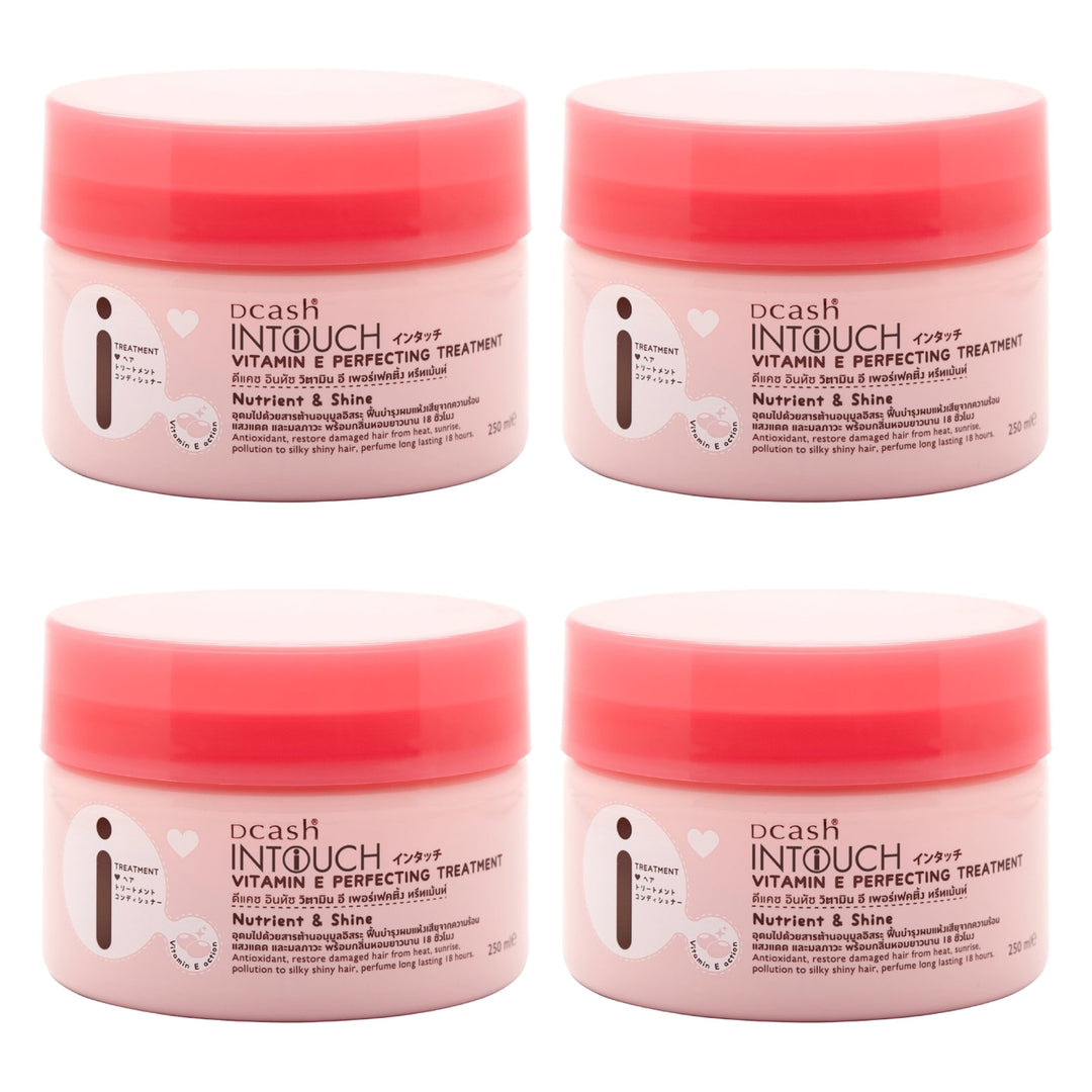 Dcash Intouch Vitamin E Perfecting Treatment 50/250 ml | 4 Packs — 4 identical retail packages on a white background