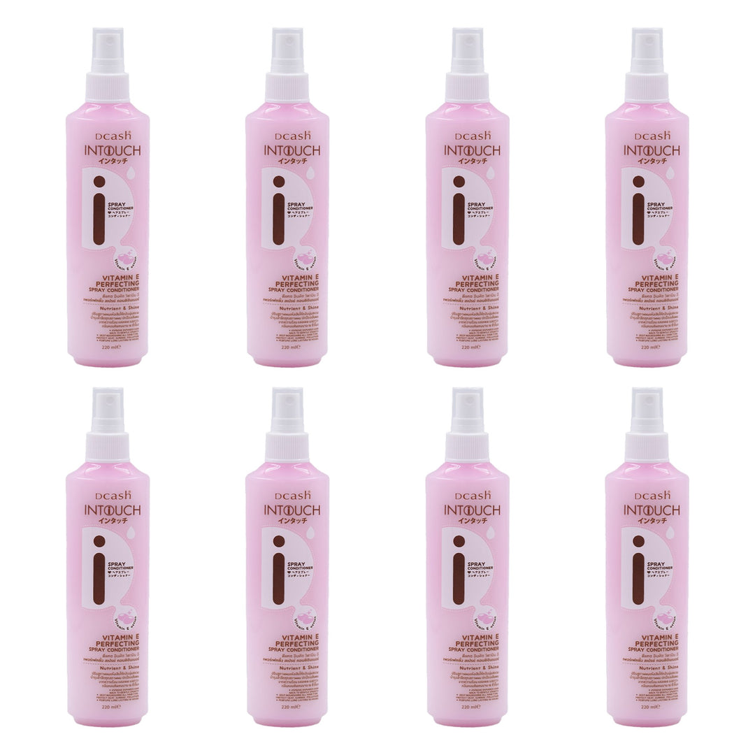 Dcash Intouch Vitamin E Perfecting Spray Conditioner 220 ml | 8 Packs — 8 identical retail packages on a white background