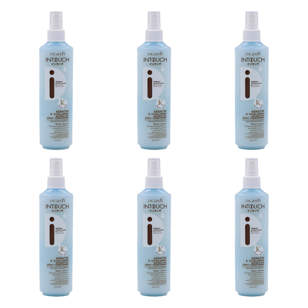 Dcash Intouch Keratin & Hyaluron Recreator Spray Conditioner 220 ml | 6 Packs — 6 identical retail packages on a white background