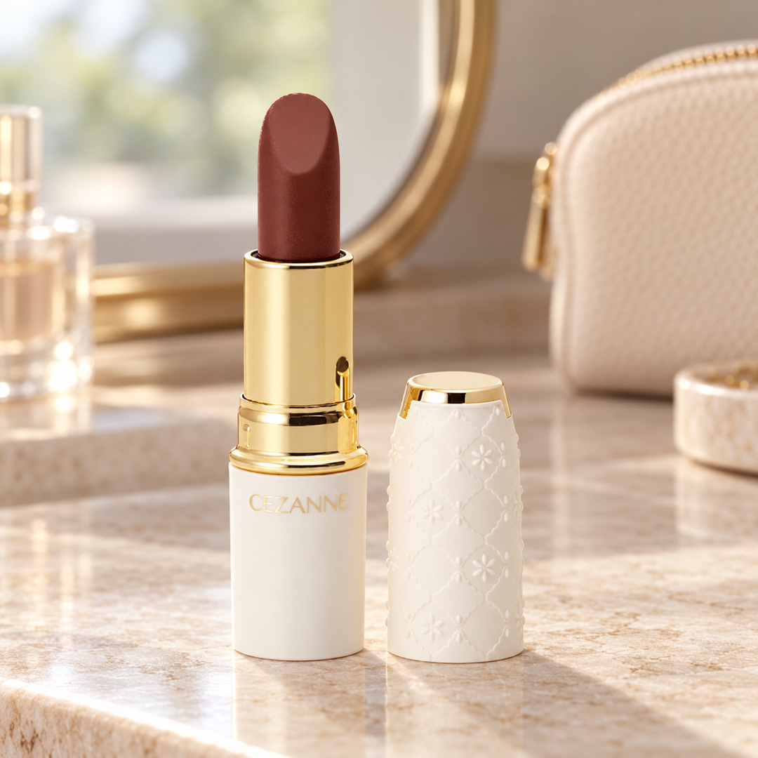CEZANNE Lasting Lip Color N Brown on a neutral stone vanity
