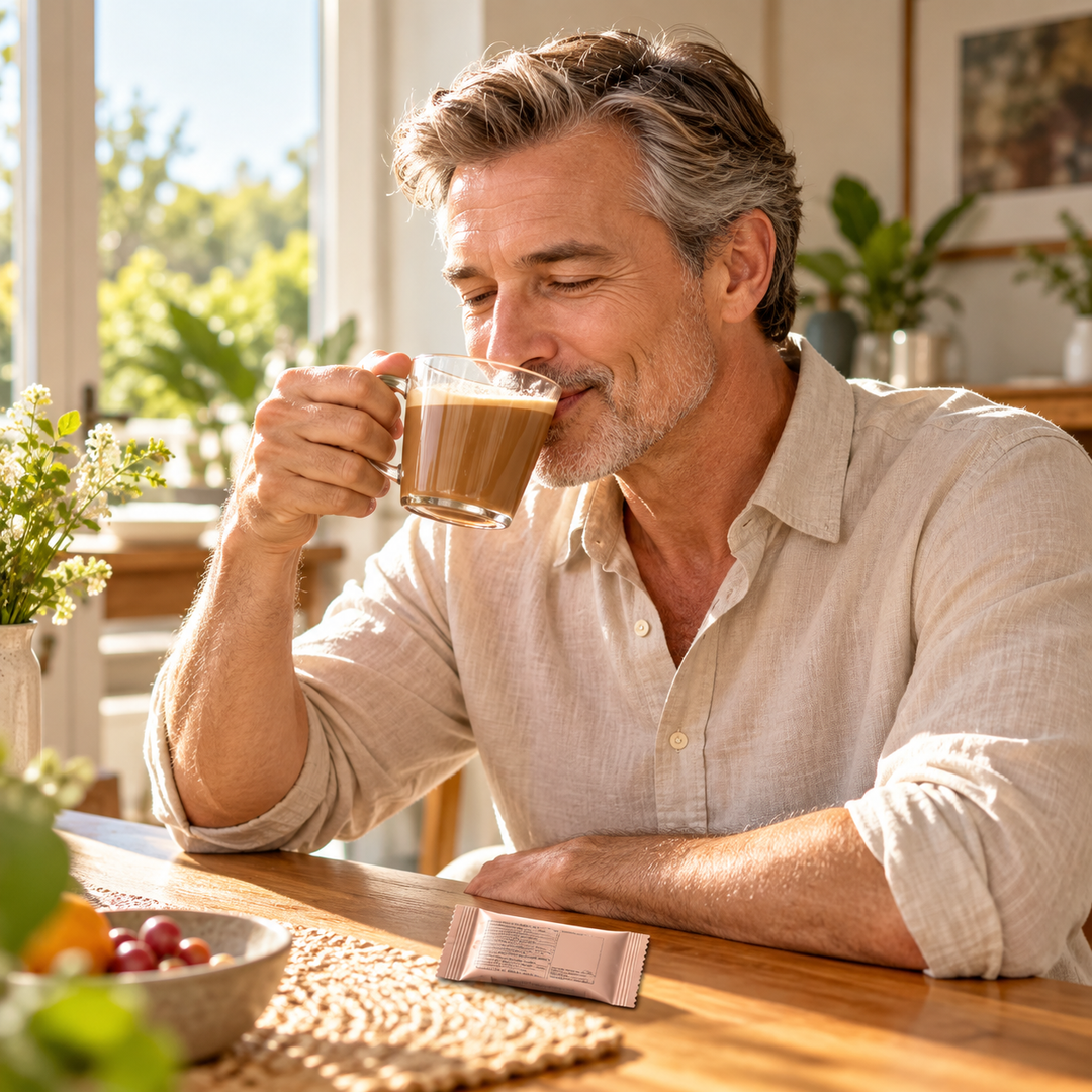 Person drinking CHAMÉ Collagen CLA coffee