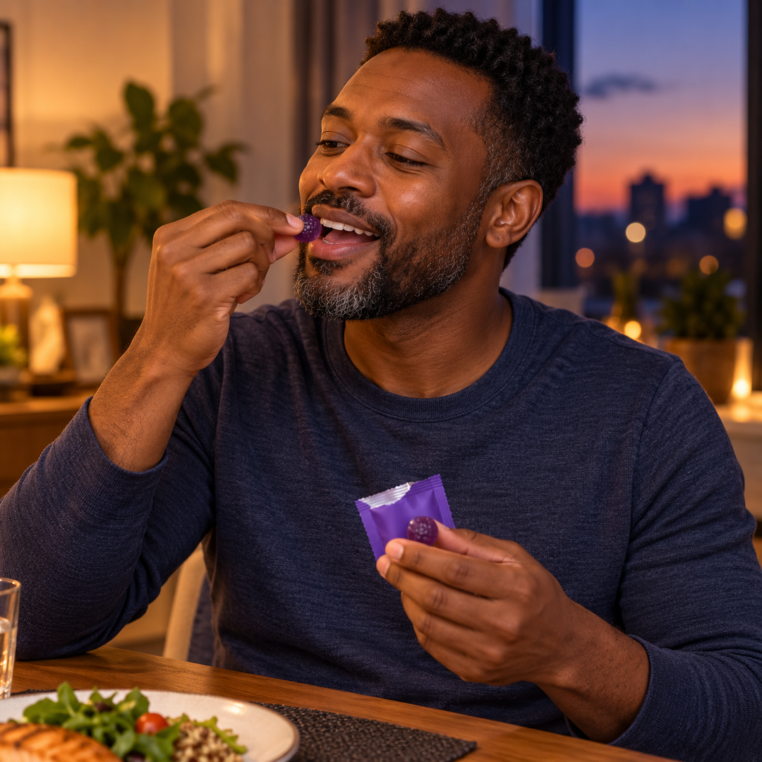 CHAMÉ night-gummy customer using product, lifestyle image 2