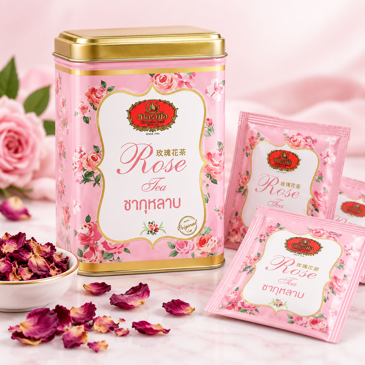 ChaTraMue Rose Tea Original – 10 Tea Bags per Tin – detail