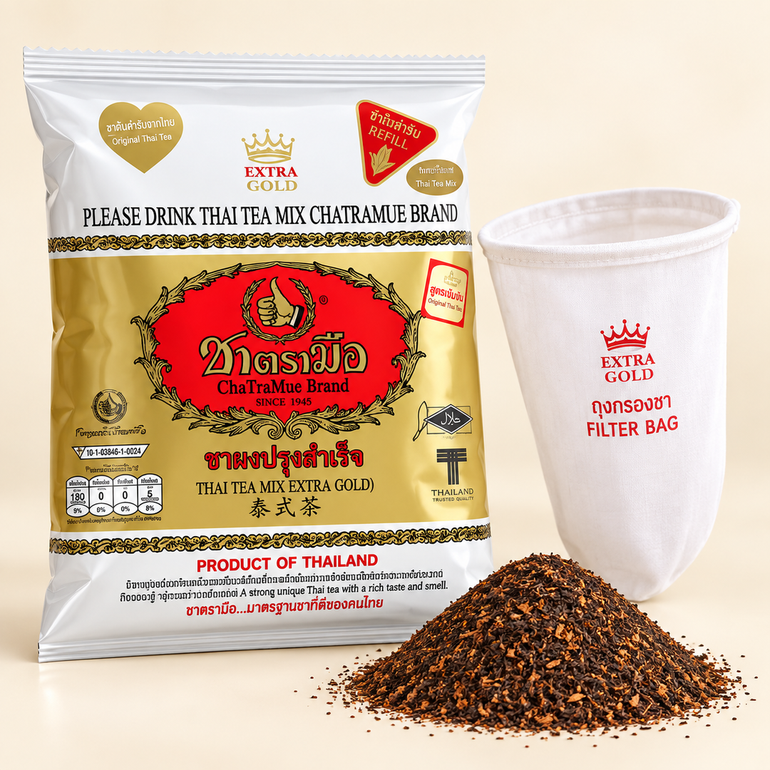 ChaTraMue Thai Tea Extra Gold 400g – 2 Bags + Filter – detail
