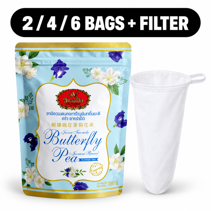 ChaTraMue Jasmine Butterfly Pea Tea 150g – Bags + Filter – cover