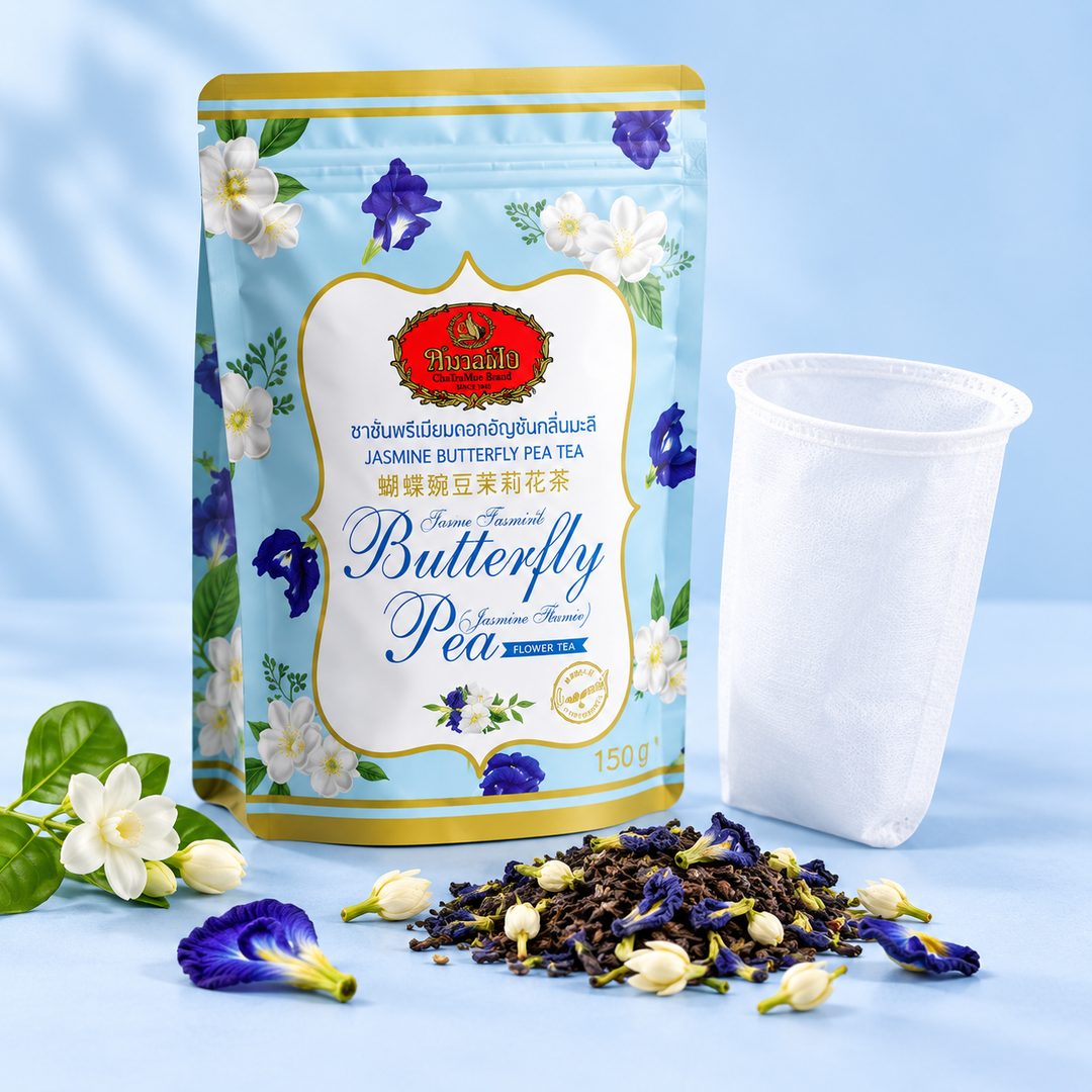 ChaTraMue Jasmine Butterfly Pea Tea 150g – Bags + Filter – detail