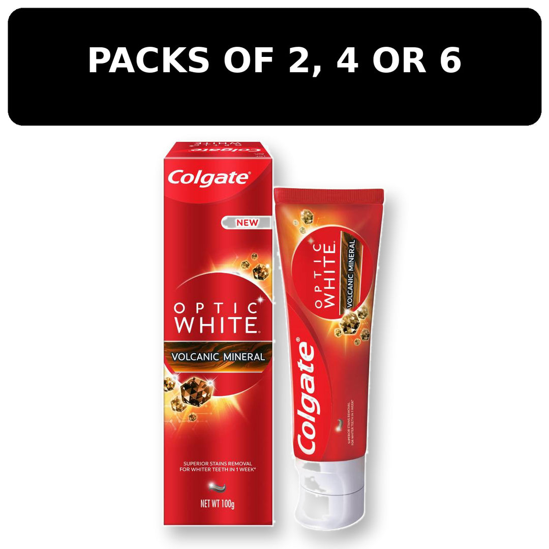 Colgate Optic White Volcanic Mineral 100g – packs of 2, 4 or 6