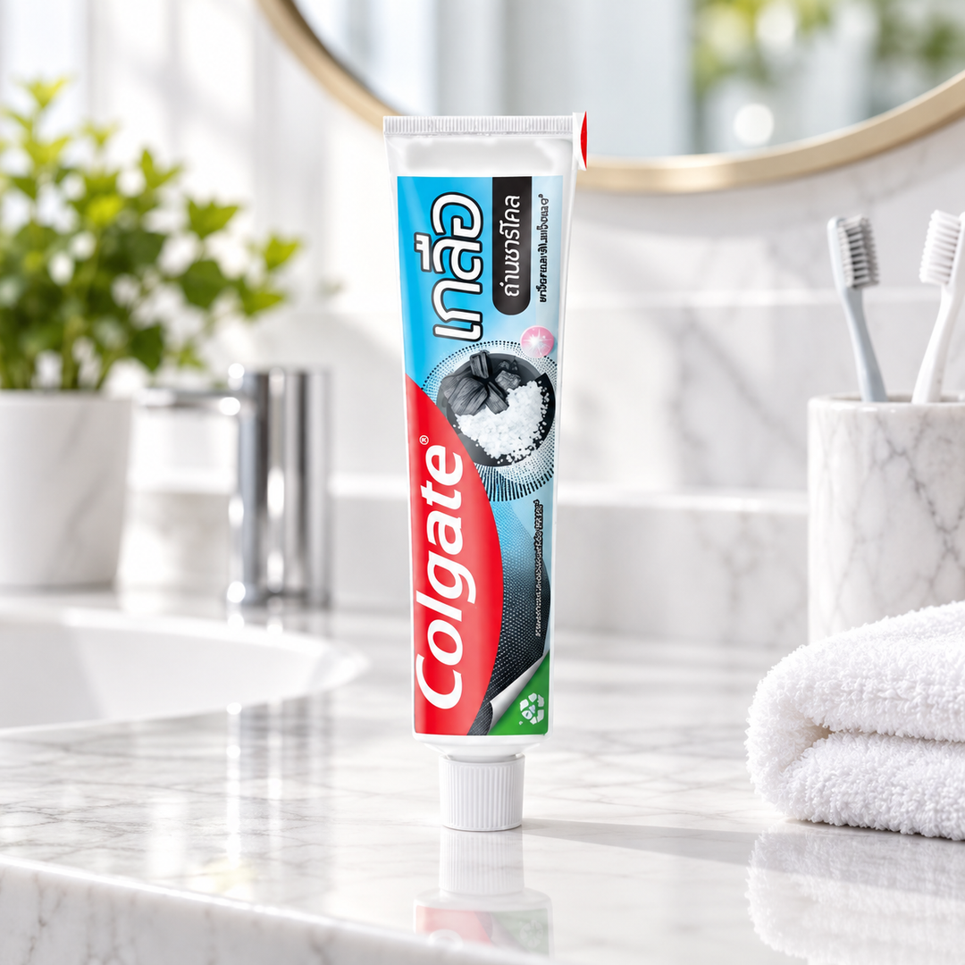 Colgate Salt Charcoal 150g – bright bathroom lifestyle