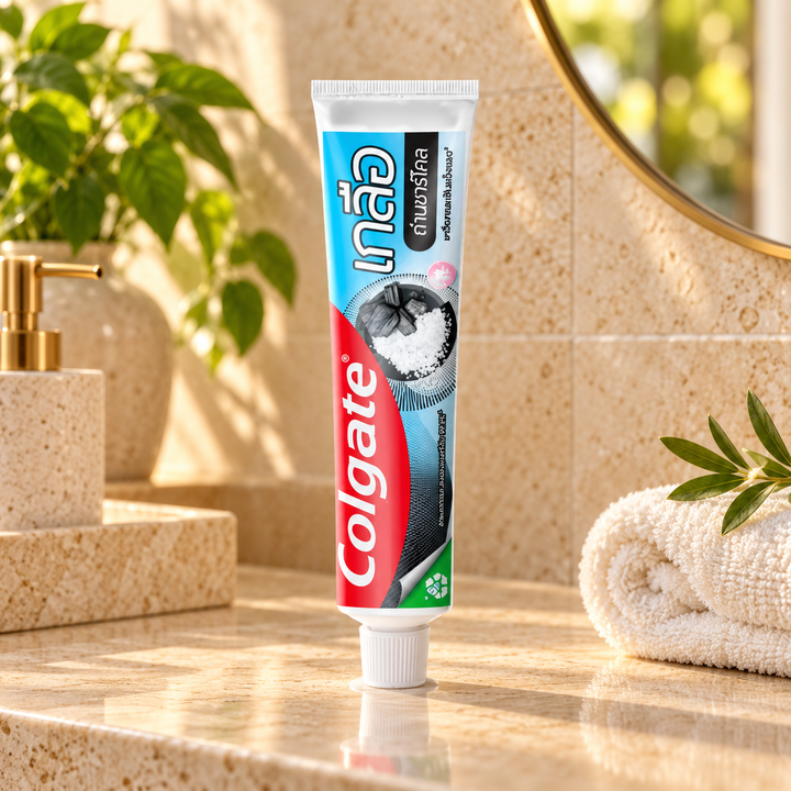 Colgate Salt Charcoal 150g – warm bathroom lifestyle
