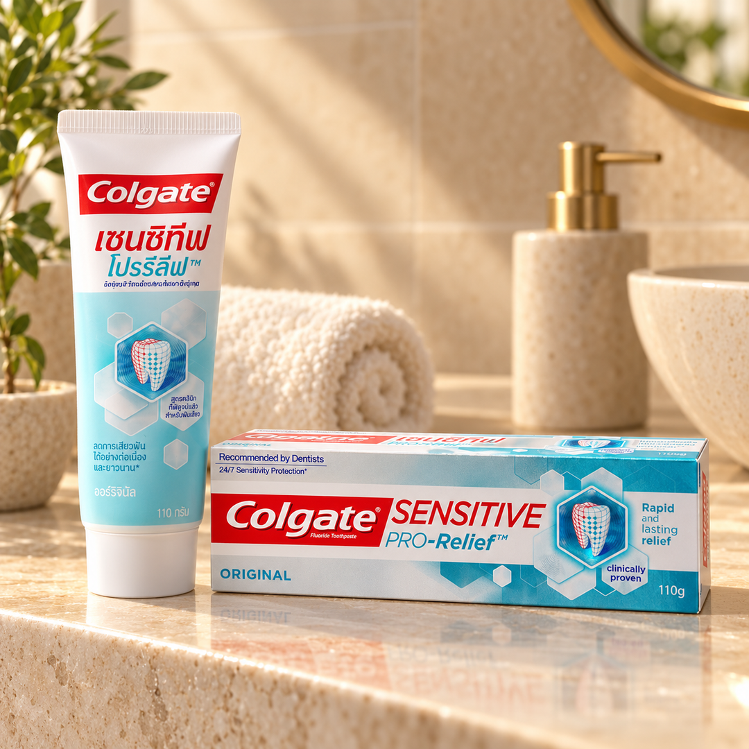 Colgate Sensitive Pro-Relief Original 110g – warm bathroom lifestyle