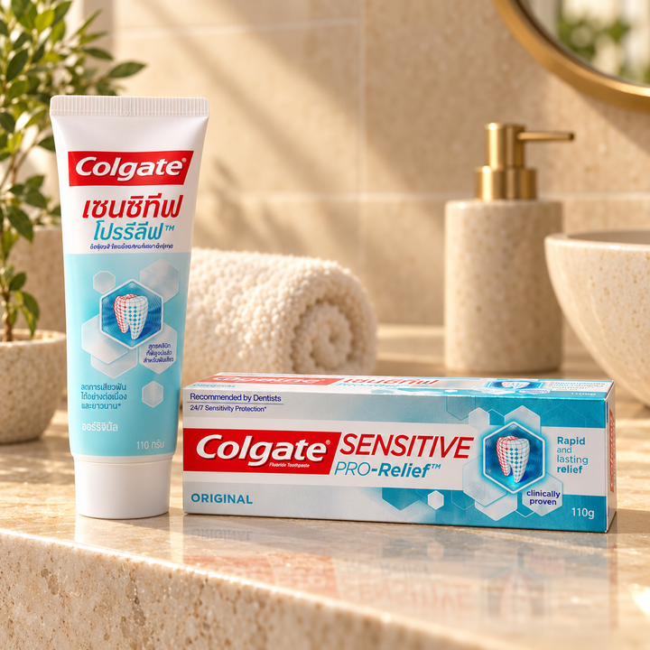 Colgate Sensitive Pro-Relief Original 110g – warm bathroom lifestyle