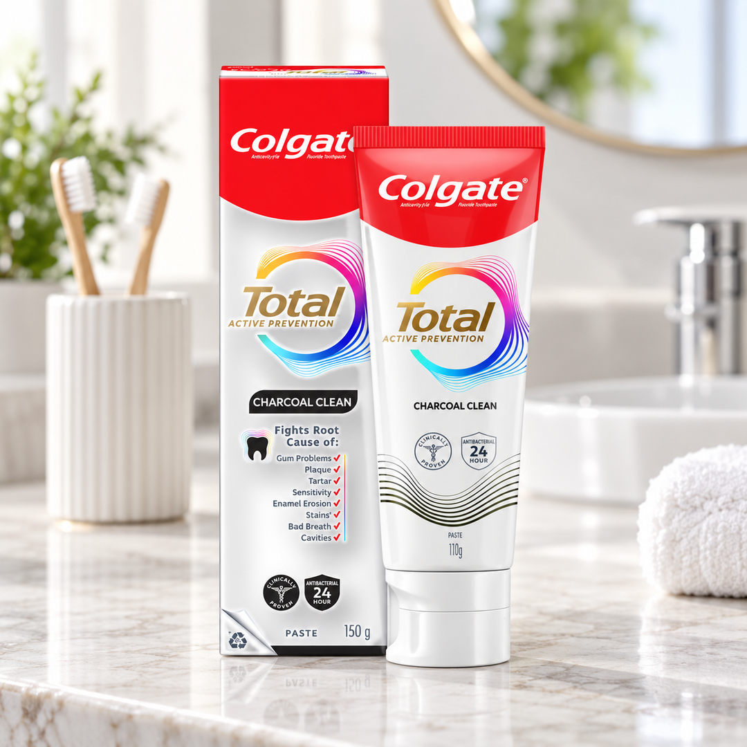 Colgate Total Active Prevention+ Charcoal Clean Toothpaste 150g — lifestyle image 1
