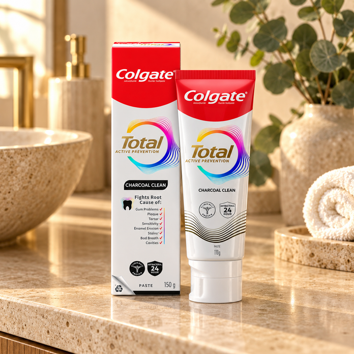 Colgate Total Active Prevention+ Charcoal Clean Toothpaste 150g — lifestyle image 2